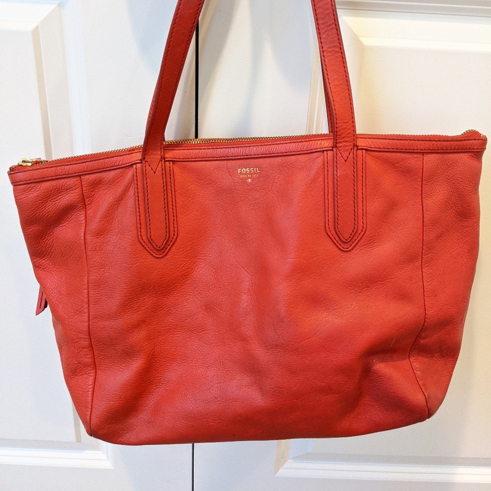 Fossil red leather tote bag